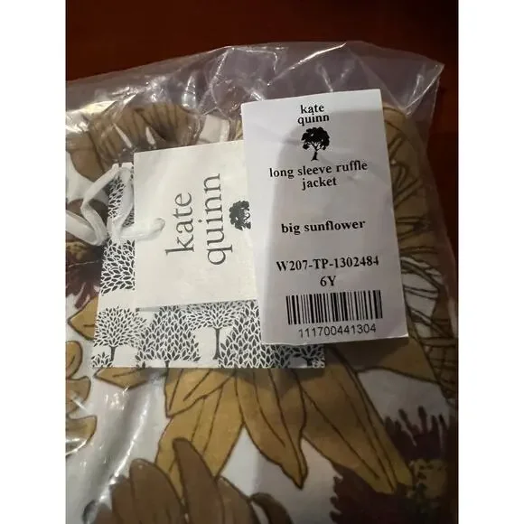 NWT Kate Quinn Big Sunflower Long Sleeve Ruffle Jacket Organic Cotton 6Y